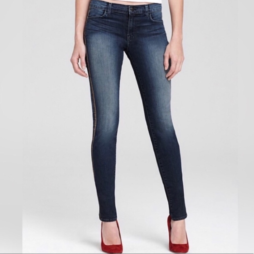 J Brand Nordstroms Kacie Skinny Stretch Dark Wash Denim Suede Striped Jeans